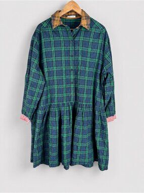 Stella Nova Plaid Long Sleeve Mini Dress Size 36 US Small 100% Cotton Oversized